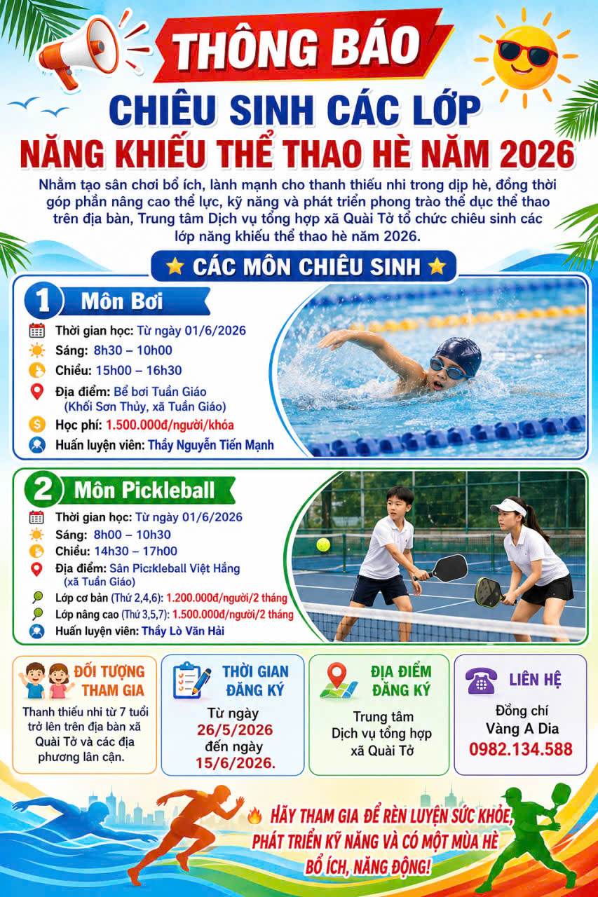 📣THÔNG BÁO CHIÊU SINH CÁC LỚP NĂNG KHIẾU HÈ NĂM...