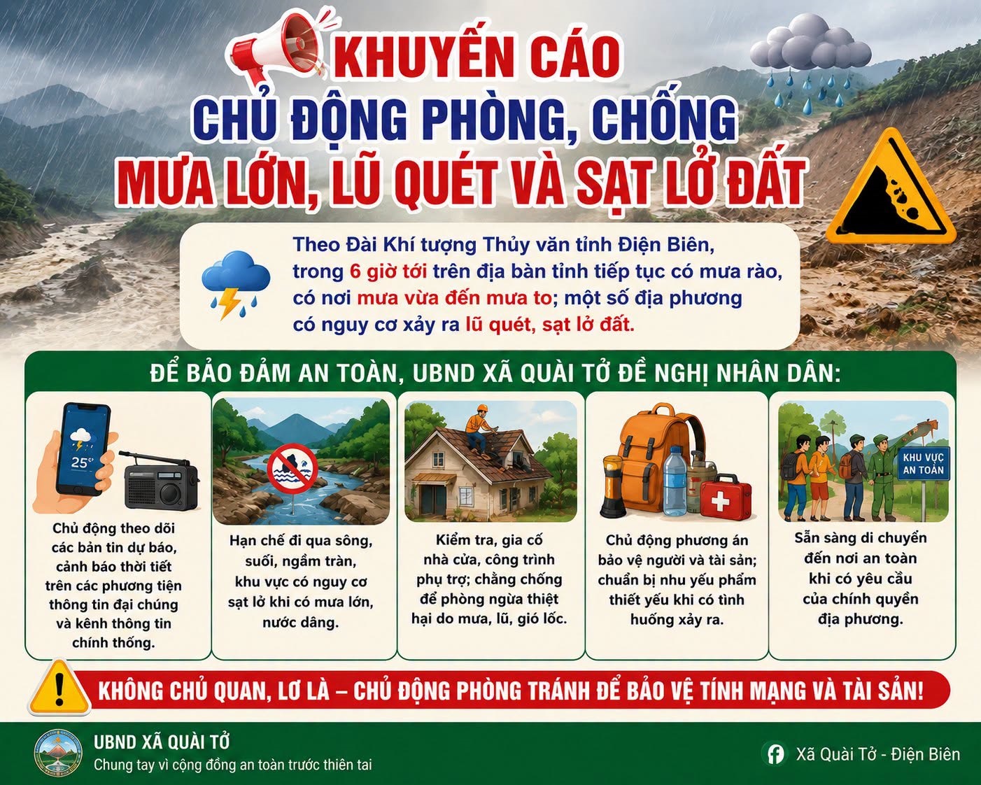 📢 KHUYẾN CÁO CHỦ ĐỘNG PHÒNG, CHỐNG MƯA LỚN, LŨ QUÉT VÀ SẠT LỞ ĐẤT