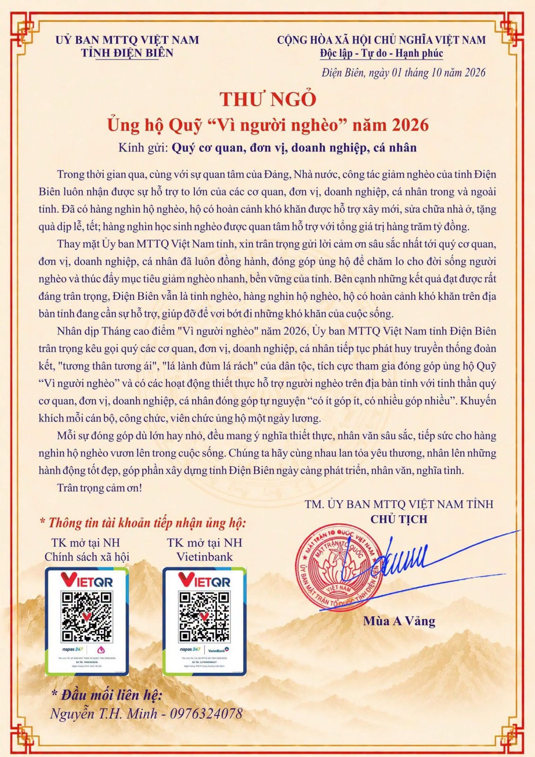 🕊️ THƯ KÊU GỌI ỦNG HỘ QUỸ “VÌ NGƯỜI NGHÈO” NĂM...